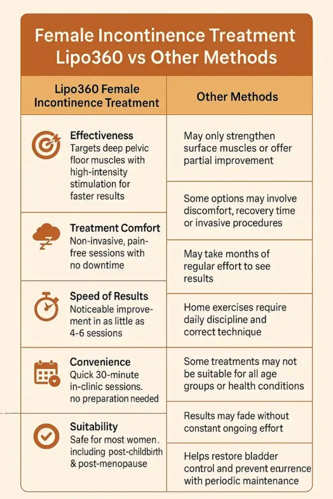 Comprehensive Guide To Female Incontinence Treatment Options 1 Table showing benefits of incontinence treatment Buckingham