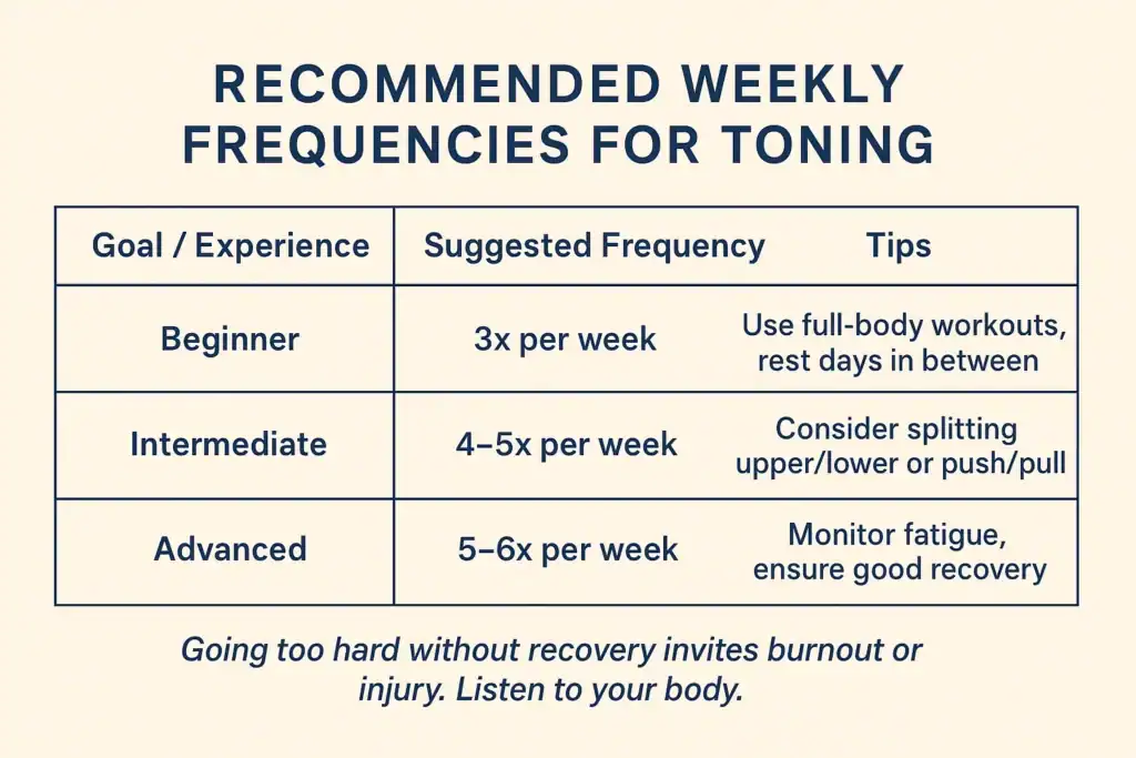Achieving the Perfect Tone: How Often Should You Exercise for Results? 2 Graphic to show how often you should do exercise to help with toning Buckingham